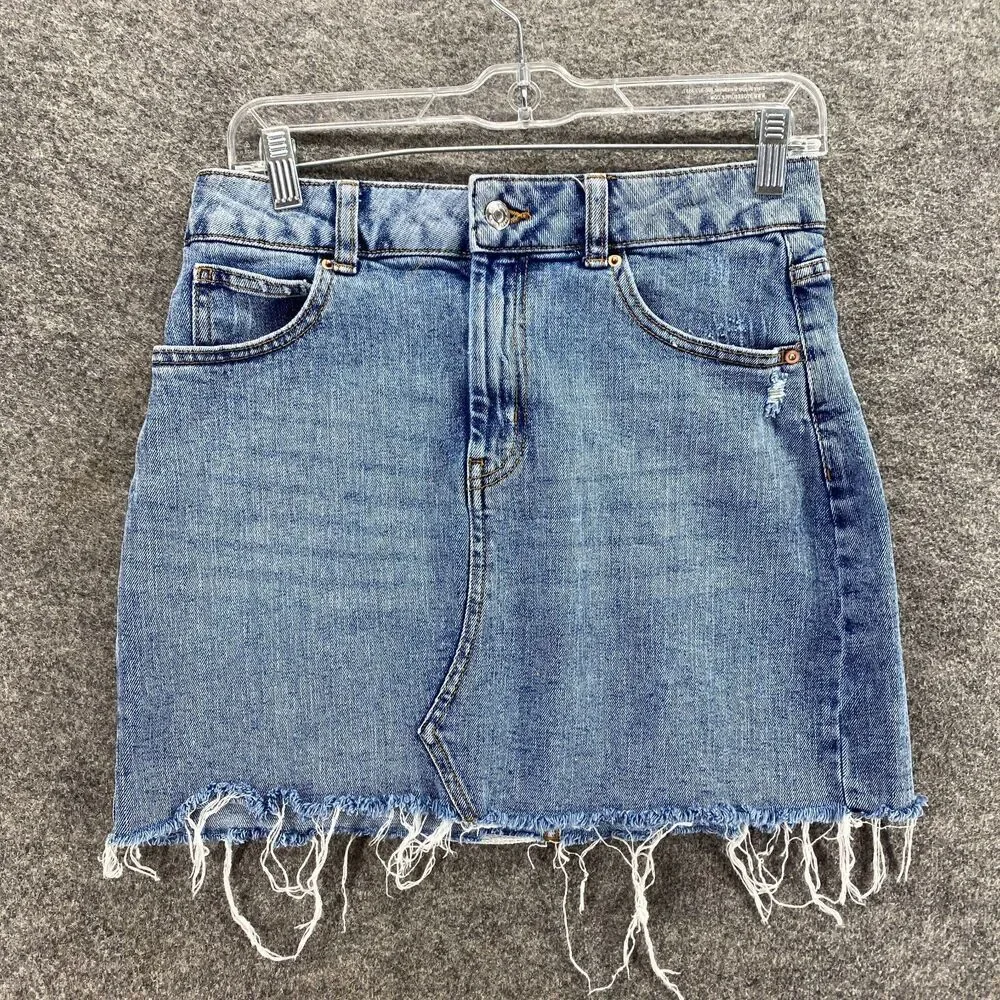 Wild Fable Skirt Women 8 Blue Denim Light Wash A-Line Midi Mid Rise Pockets